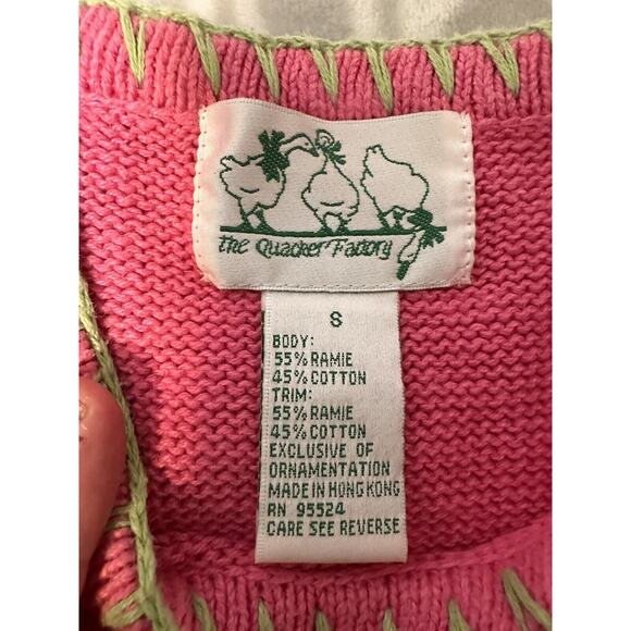 VINTAGE 80s Quacker Factory Sweater Womens Small Pink Flamingos Ramie Cotton - Picture 8 of 12